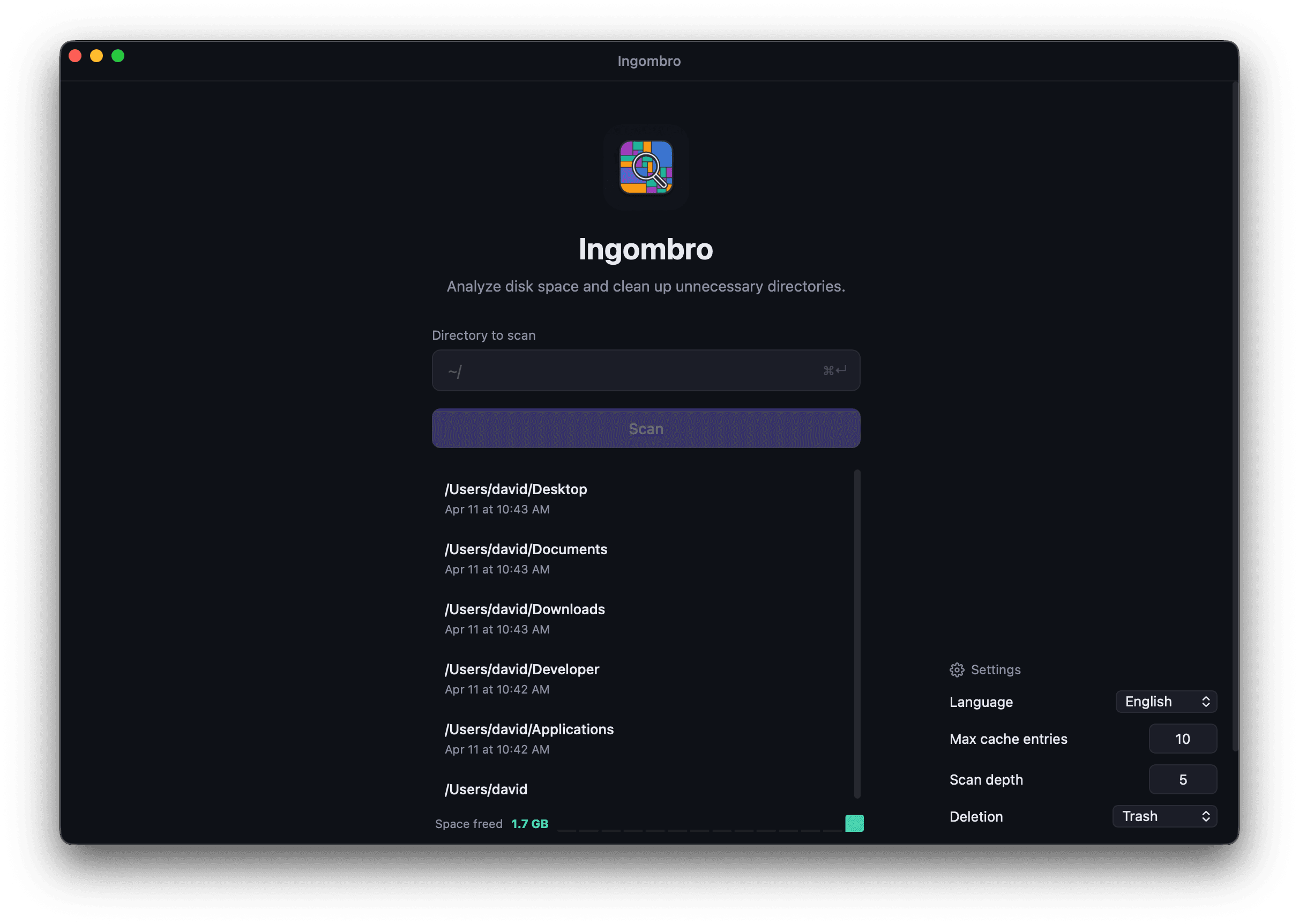 Ingombro Home Screen